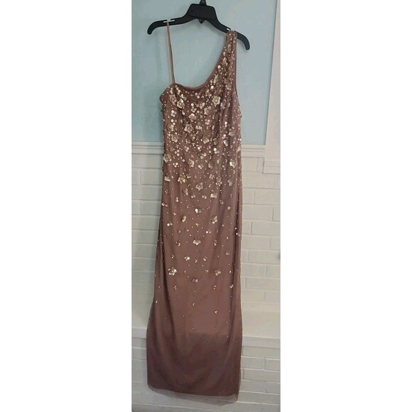 Adrianna Papell Dresses & Skirts - Adrianna Papell 3D Floral Hand-Beaded One-Shoulder NWT  Gown In Moonscape Sz 10